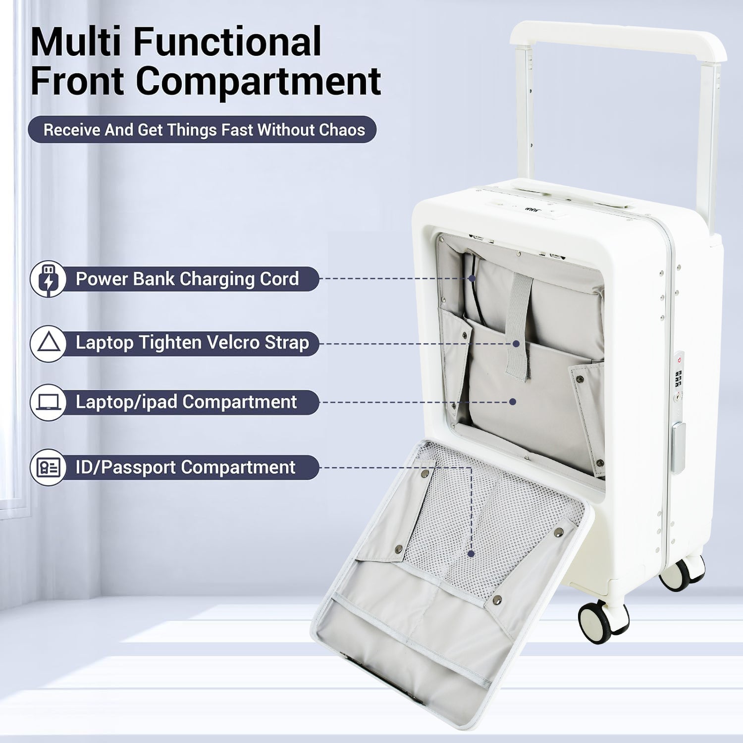 EB White 20 Inch Aluminum Frame With Front open Compartment