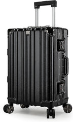 Vintage 22 Inch Black Aluminum Suitcase – Hard Shell Luggage with TSA Lock & Spinner Wheels