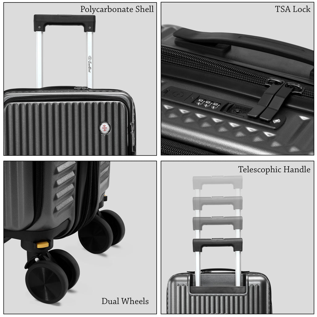 EverBest 22 Inch Grey Suitcase Trolley Bag with Laptop Compartment | Hard Shell Cabin Luggage with Spinner Wheels & USB Port