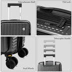 EverBest 22 Inch Grey Suitcase Trolley Bag with Laptop Compartment | Hard Shell Cabin Luggage with Spinner Wheels & USB Port