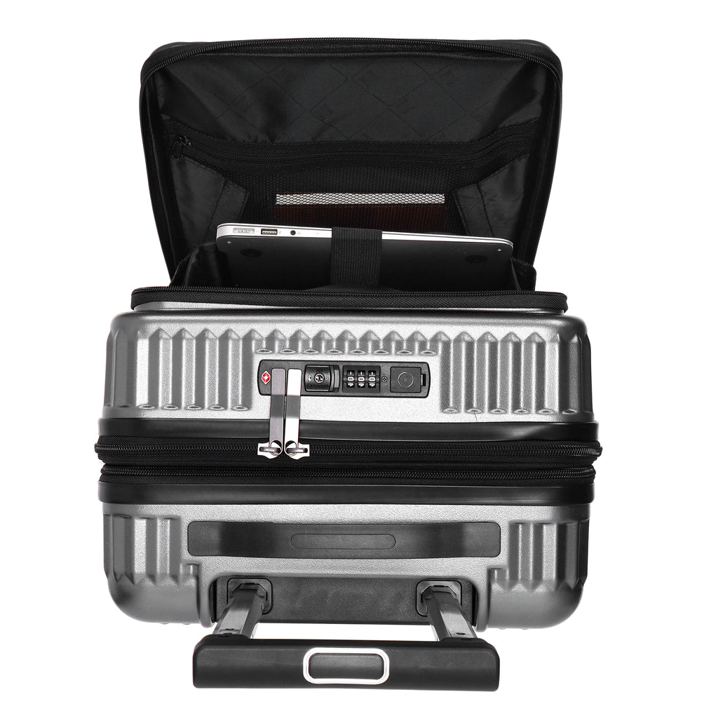 EverBest 22 Inch Grey Suitcase Trolley Bag with Laptop Compartment | Hard Shell Cabin Luggage with Spinner Wheels & USB Port