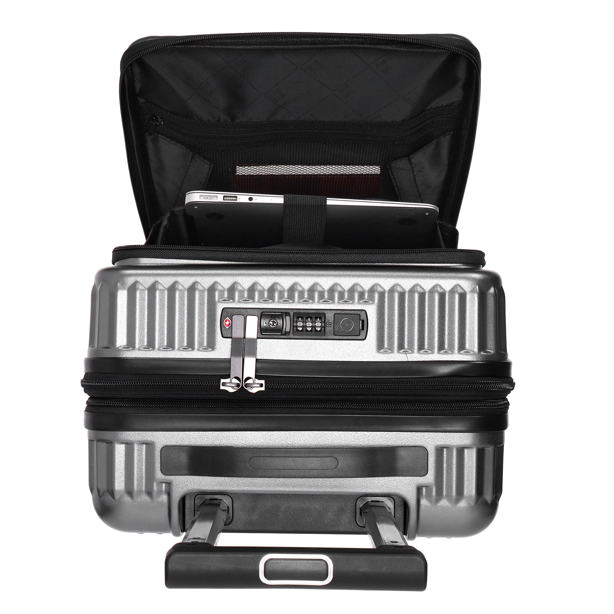 EverBest 22 Inch Grey Suitcase Trolley Bag with Laptop Compartment | Hard Shell Cabin Luggage with Spinner Wheels & USB Port
