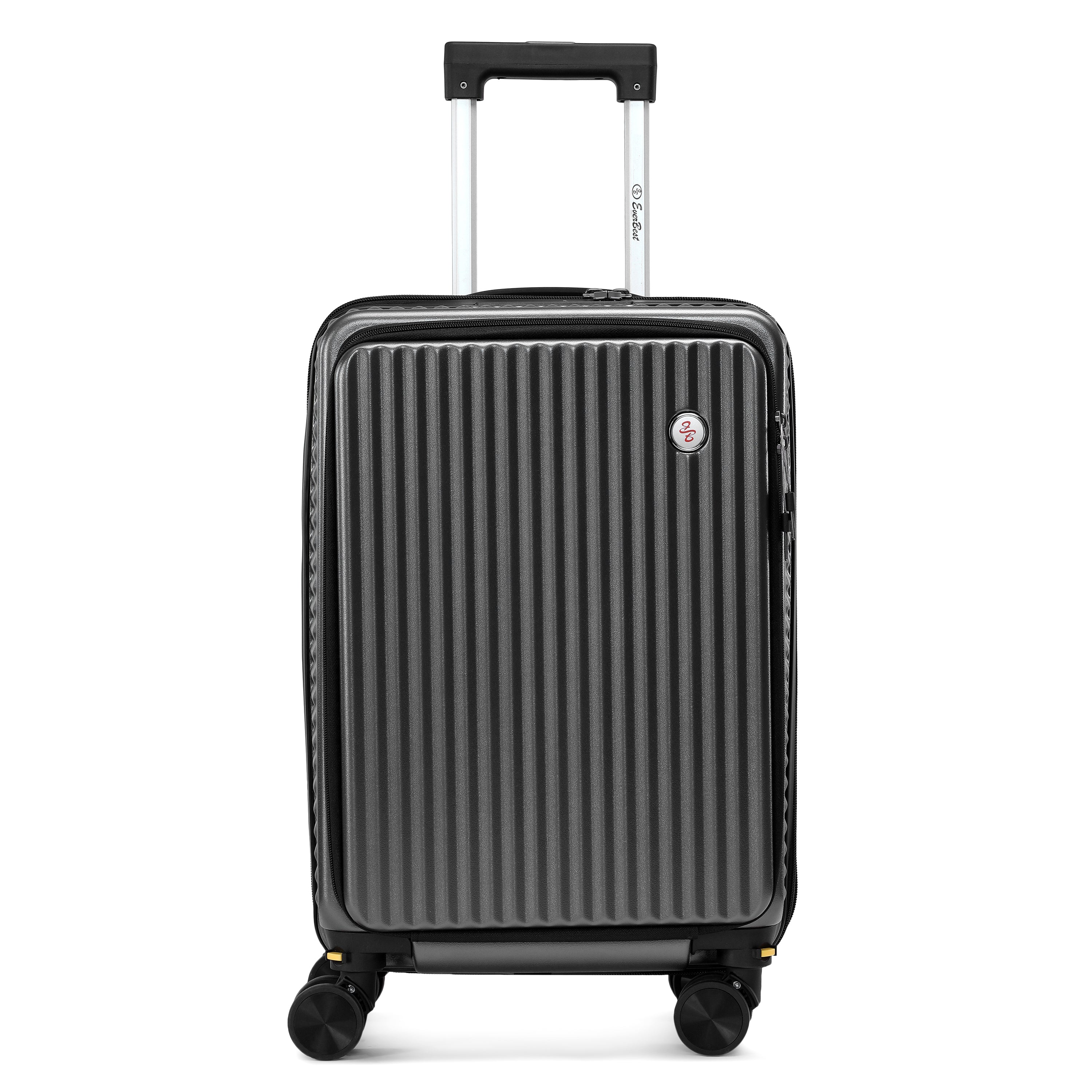 EverBest 22 Inch Grey Suitcase Trolley Bag with Laptop Compartment | Hard Shell Cabin Luggage with Spinner Wheels & USB Port
