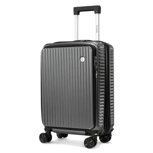 EverBest 22 Inch Grey Suitcase Trolley Bag with Laptop Compartment | Hard Shell Cabin Luggage with Spinner Wheels & USB Port
