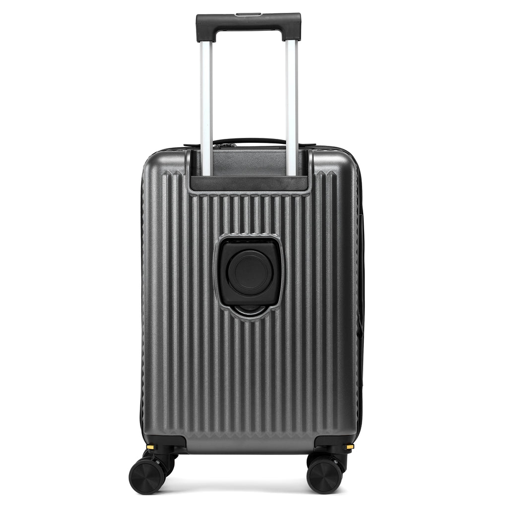 EverBest 22 Inch Grey Suitcase Trolley Bag with Laptop Compartment | Hard Shell Cabin Luggage with Spinner Wheels & USB Port