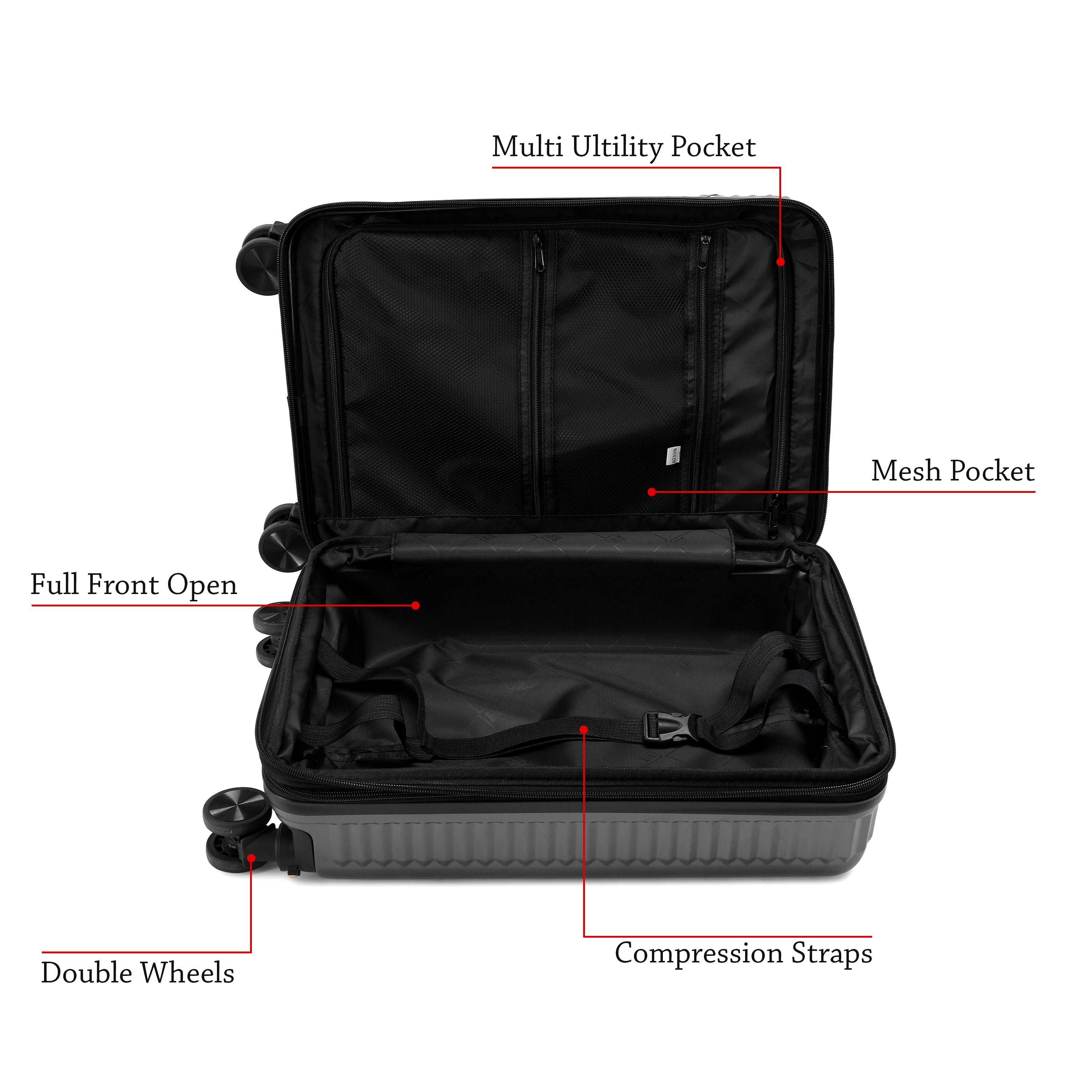 EverBest 30 Inch Grey Suitcase Trolley Bag with Laptop Compartment | Hard Shell Cabin Luggage with Spinner Wheels & USB Port