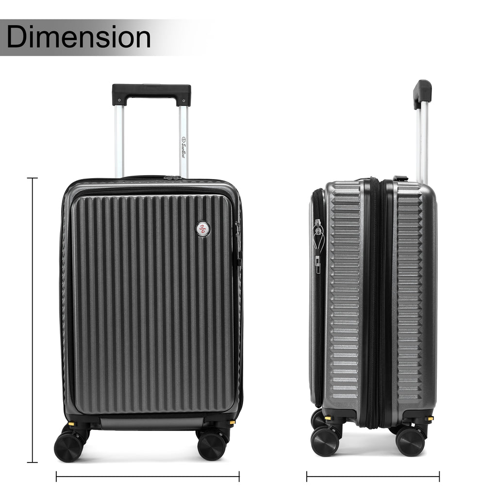 EverBest 22 Inch Grey Suitcase Trolley Bag with Laptop Compartment | Hard Shell Cabin Luggage with Spinner Wheels & USB Port