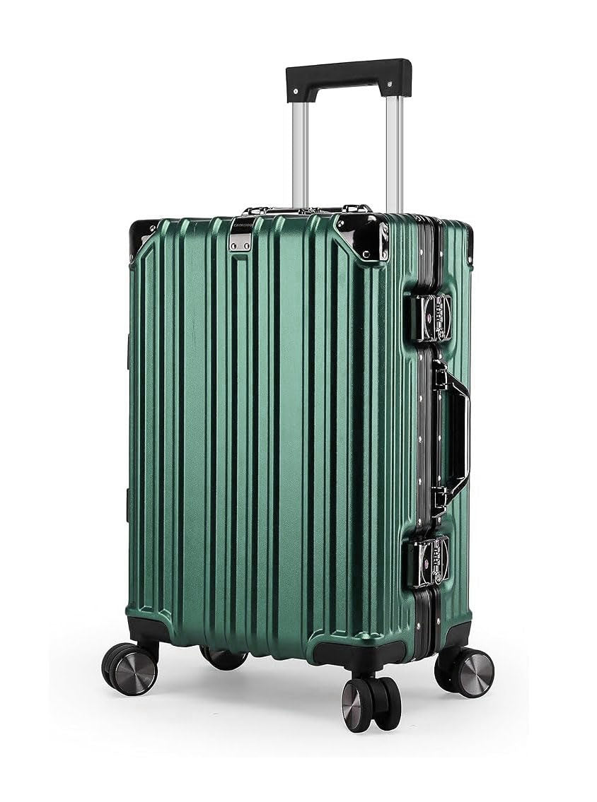 Vintage 22 And 26 Inch Green Aluminum Set Of 2 Suitcase  – Hard Shell Luggage with TSA Lock & Spinner Wheels