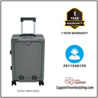 EverBest Executive 22 Inch Grey Cabin Luggage – Laptop Compartment, USB Port, TSA Lock | Aluminium Frame Polycarbonate Hardside Trolley