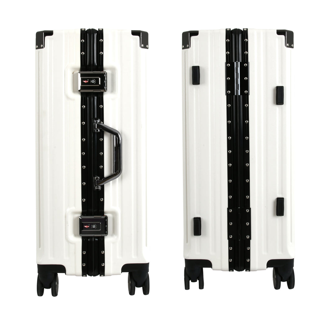 Vintage 22 And 26 Inch White Aluminum Set Of 2 Suitcase  – Hard Shell Luggage with TSA Lock & Spinner Wheels