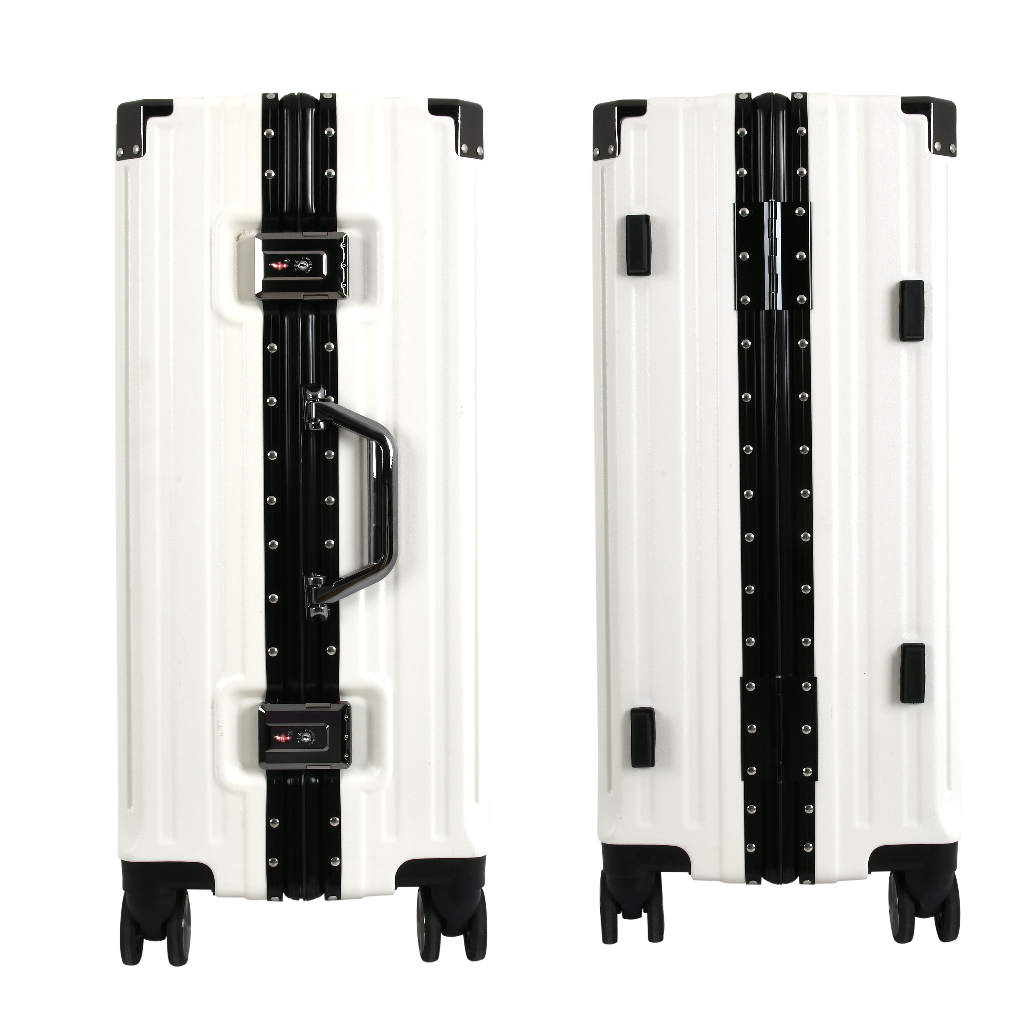 Vintage 22 And 26 Inch White Aluminum Set Of 2 Suitcase  – Hard Shell Luggage with TSA Lock & Spinner Wheels