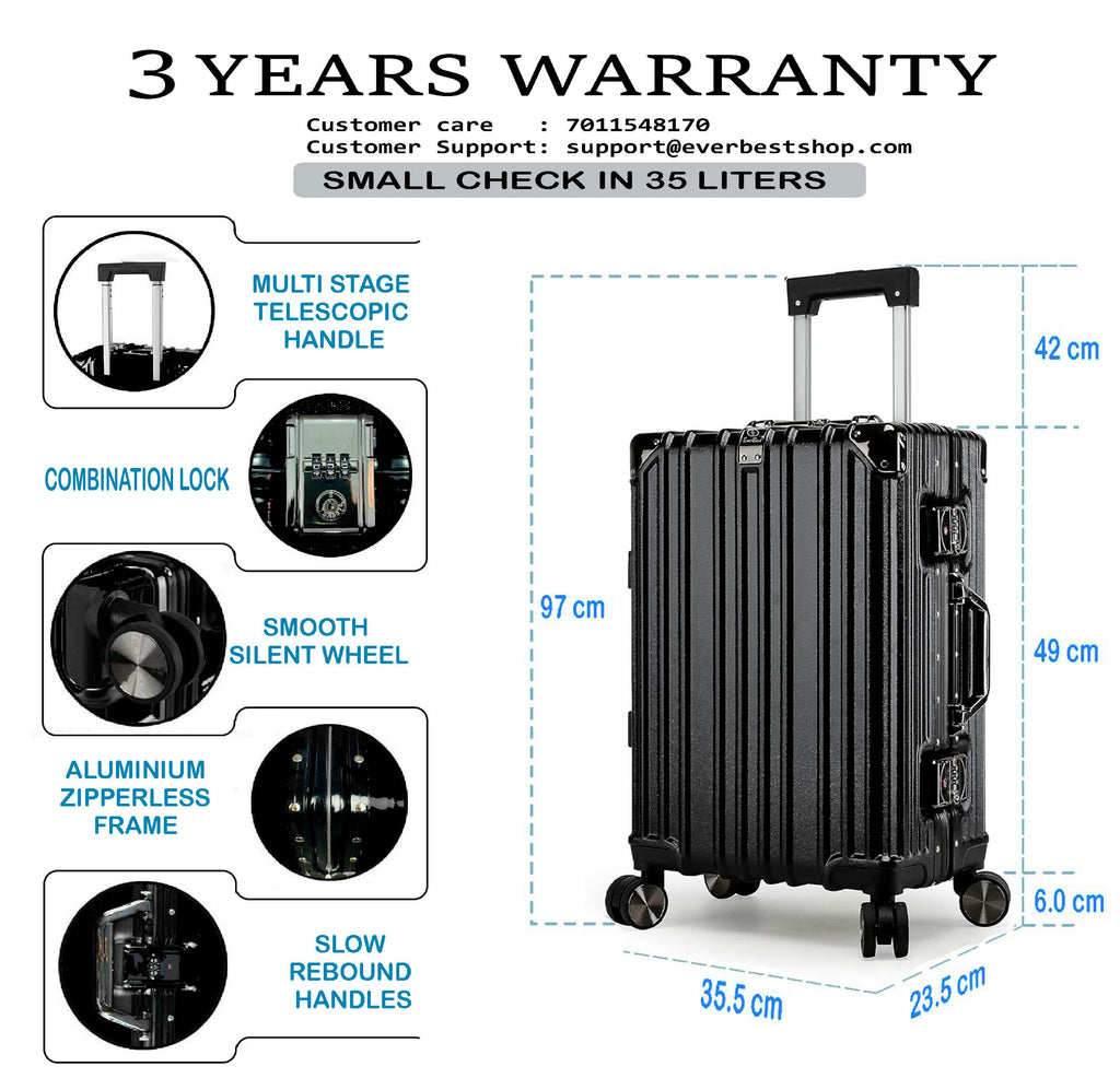Vintage 22 Inch Black Aluminum Suitcase – Hard Shell Luggage with TSA Lock & Spinner Wheels
