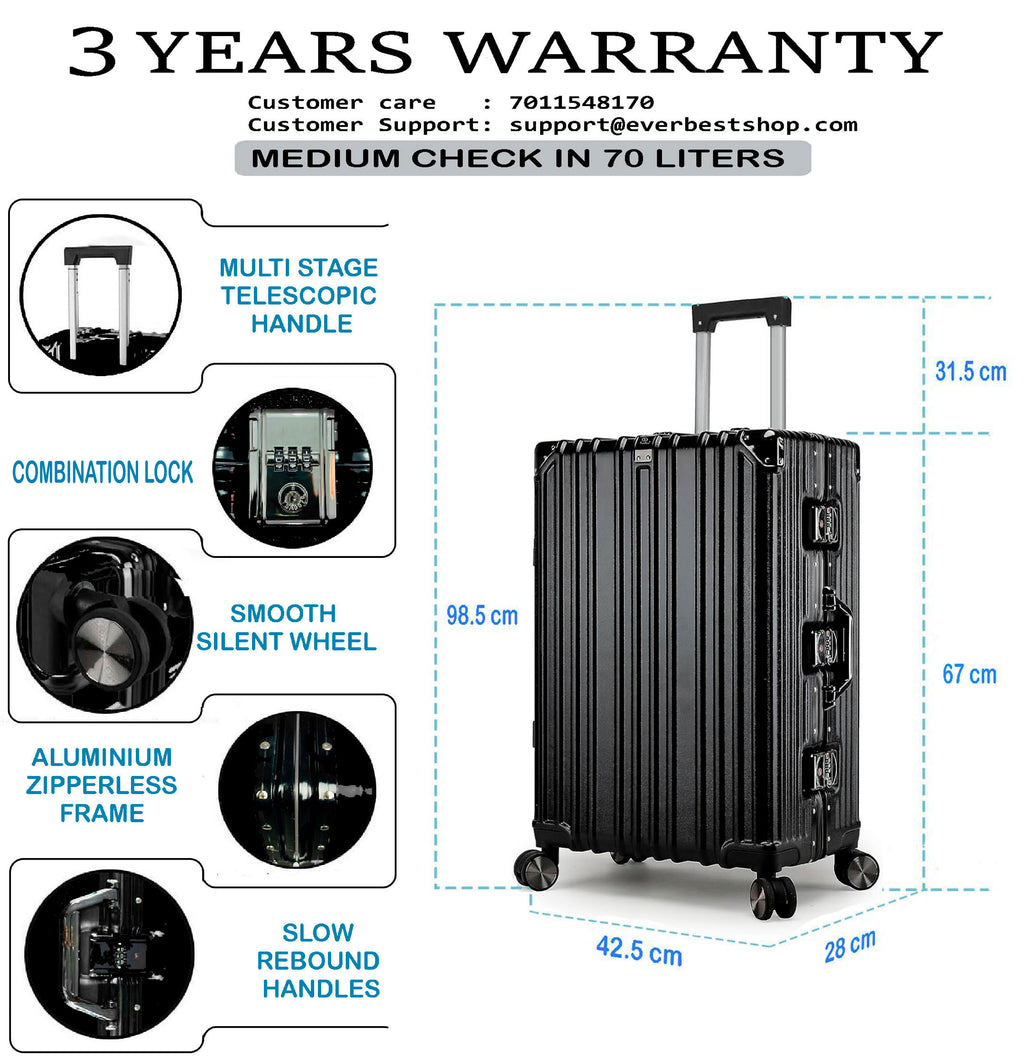 Vintage 26 Inch Black Aluminum Suitcase – Hard Shell Luggage with TSA Lock & Spinner Wheels