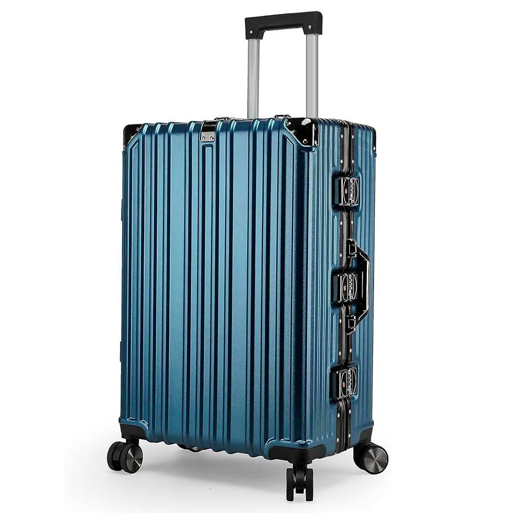 Vintage 22 Inch  Blue Aluminum Suitcase – Hard Shell Luggage with TSA Lock & Spinner Wheels
