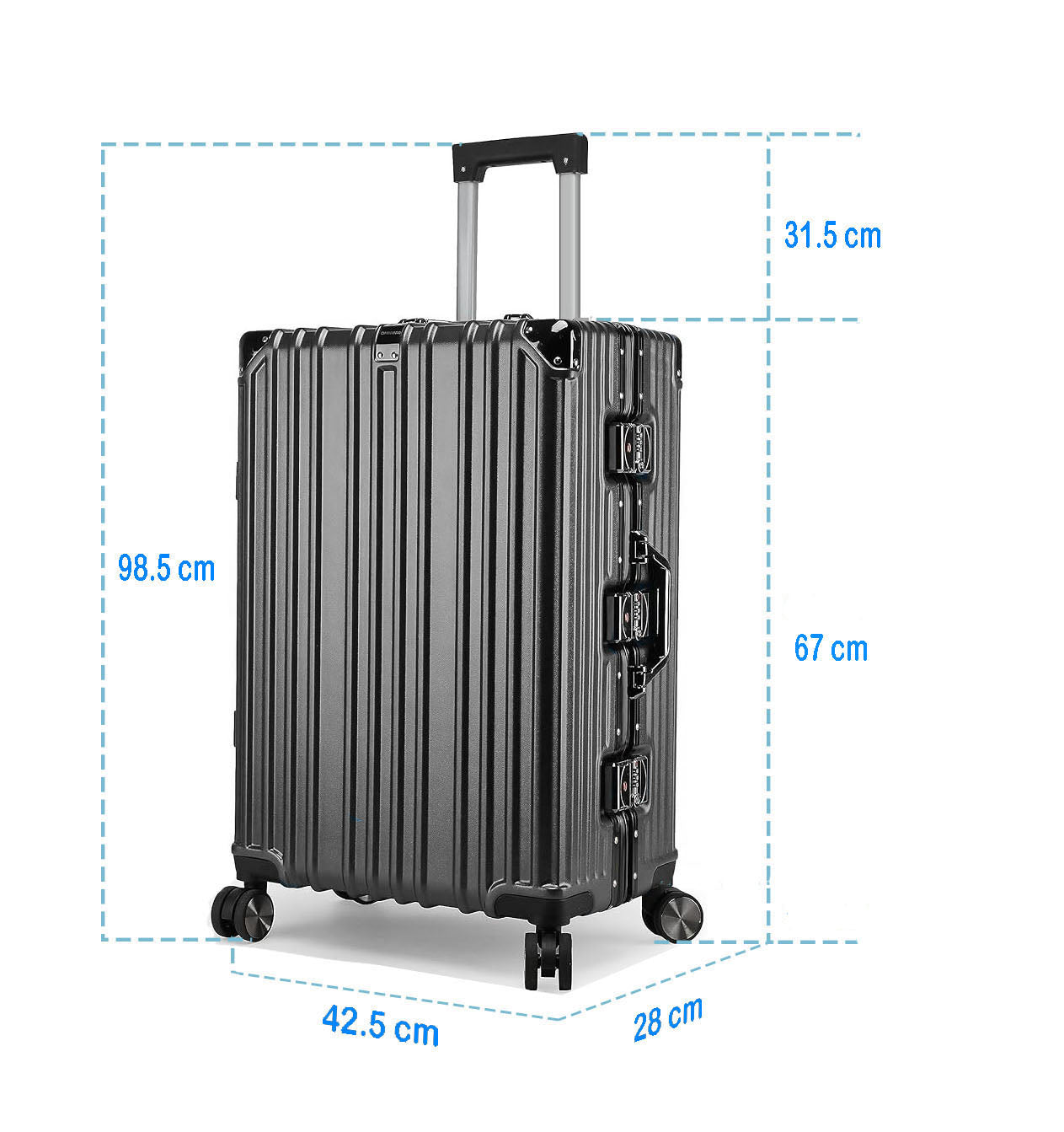 Vintage 22 And 26 Inch Grey Aluminum Set Of 2 Suitcase  – Hard Shell Luggage with TSA Lock & Spinner Wheels