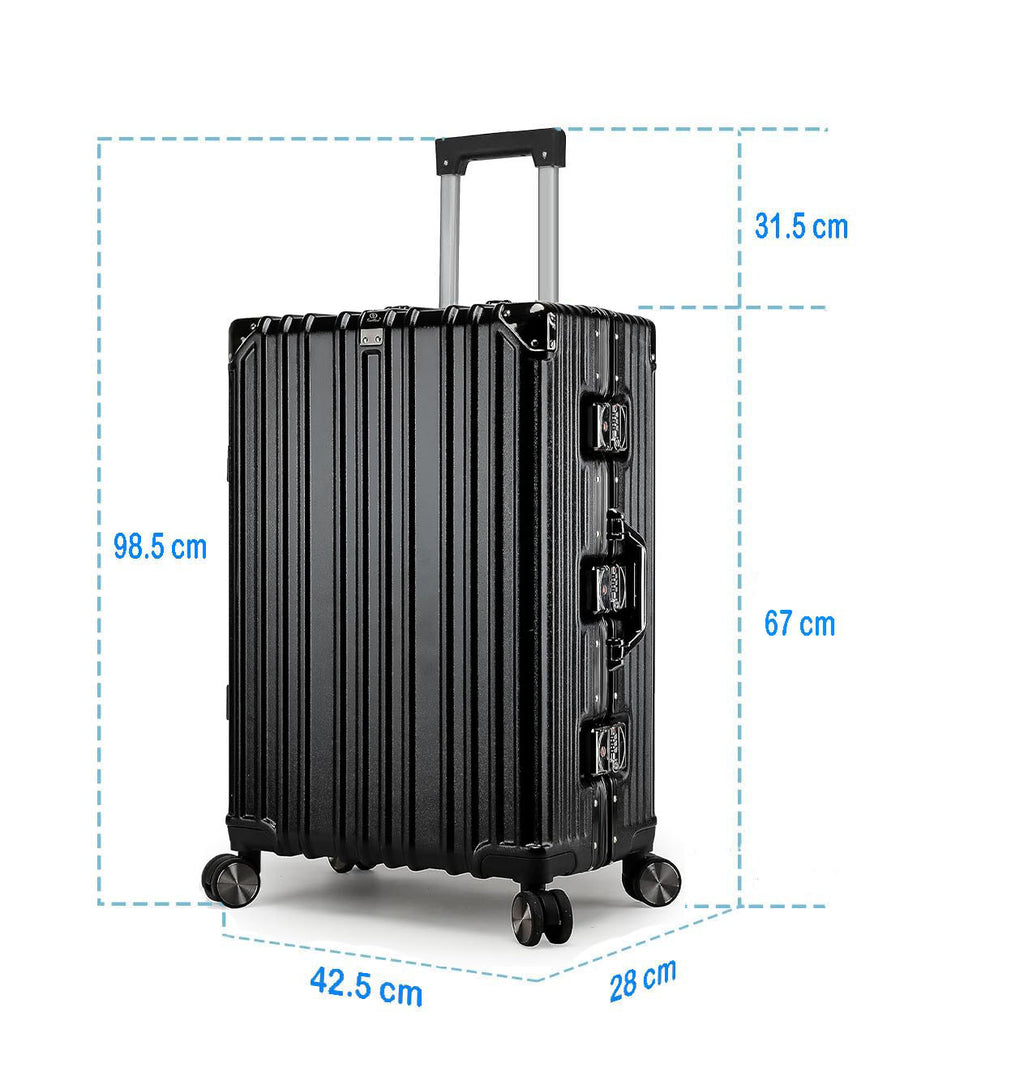 Vintage 26 Inch Black Aluminum Suitcase – Hard Shell Luggage with TSA Lock & Spinner Wheels