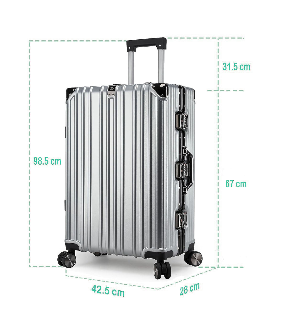 Vintage 22 And 26 Inch Sliver Aluminum Set Of 2 Suitcase  – Hard Shell Luggage with TSA Lock & Spinner Wheels