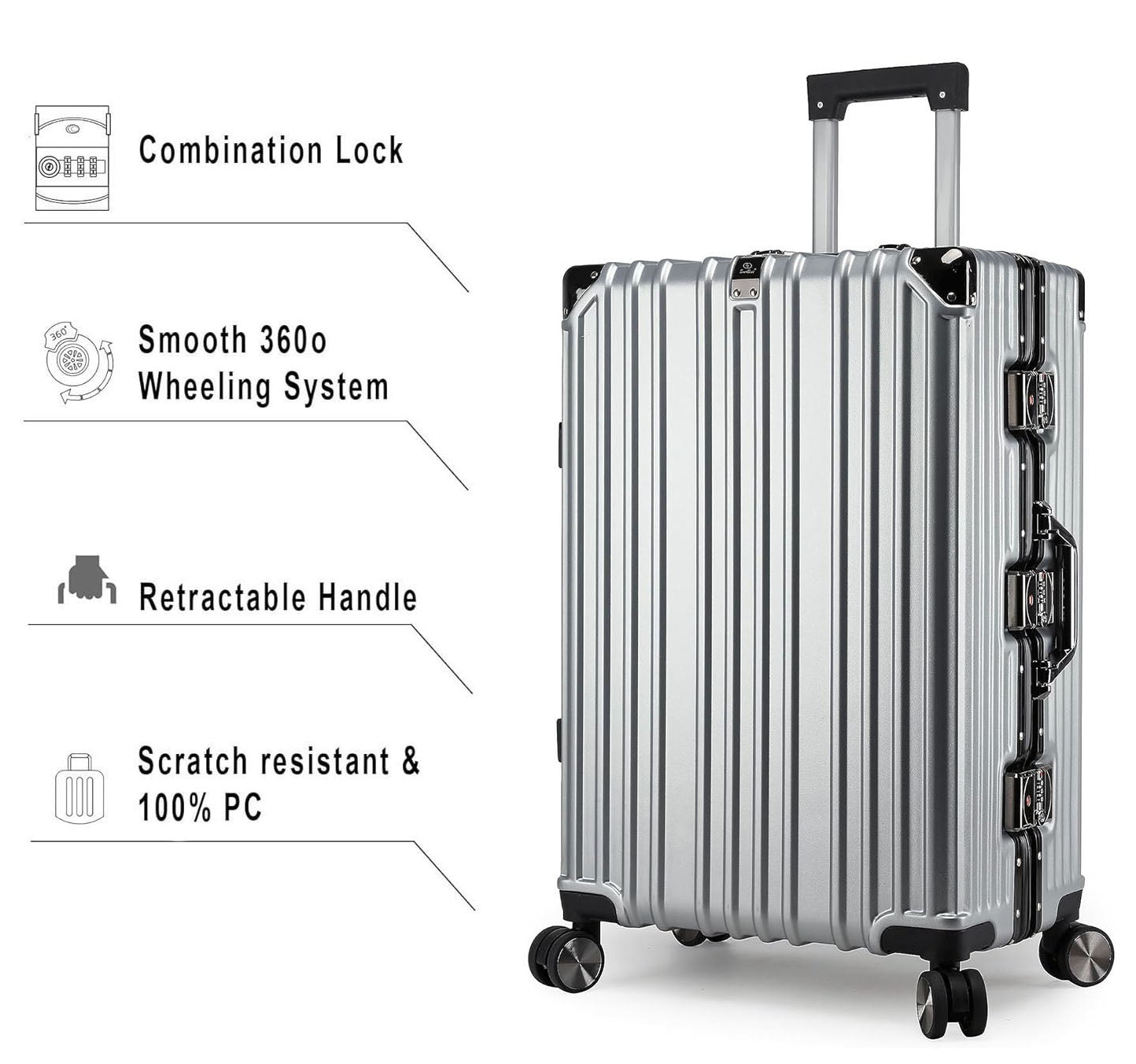 Vintage 22 And 26 Inch Sliver Aluminum Set Of 2 Suitcase  – Hard Shell Luggage with TSA Lock & Spinner Wheels