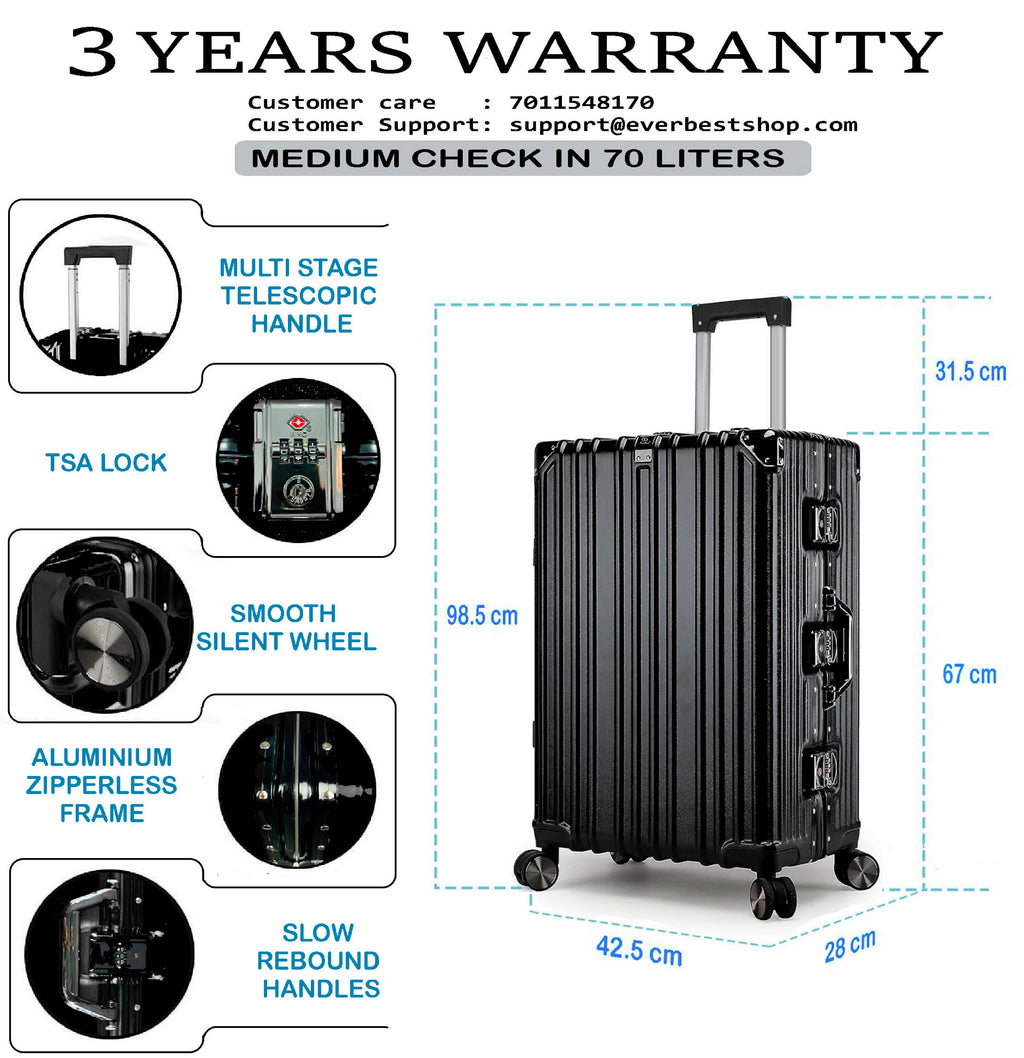 Vintage 26 Inch Black Aluminum Suitcase – Hard Shell Luggage with TSA Lock & Spinner Wheels
