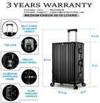 Vintage 26 Inch Black Aluminum Suitcase – Hard Shell Luggage with TSA Lock & Spinner Wheels