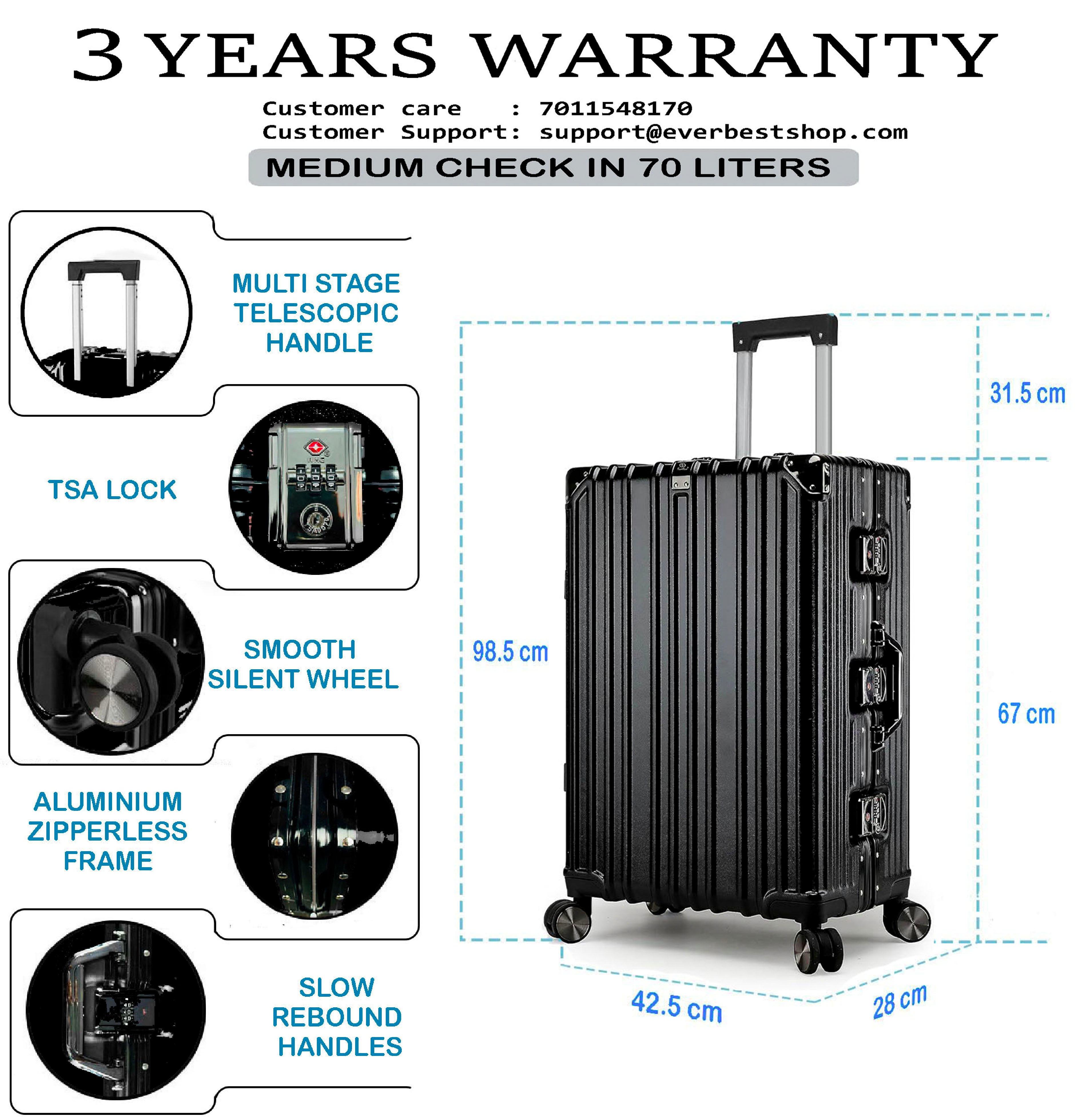 Vintage 26 Inch Black Aluminum Suitcase – Hard Shell Luggage with TSA Lock & Spinner Wheels