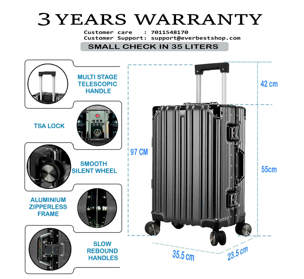 Vintage 22 Inch Grey Aluminum Suitcase – Hard Shell Luggage with TSA Lock & Spinner Wheels