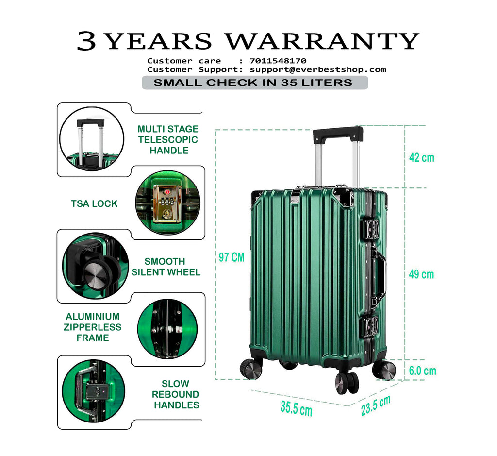 Vintage 22 And 26 Inch Green Aluminum Set Of 2 Suitcase  – Hard Shell Luggage with TSA Lock & Spinner Wheels