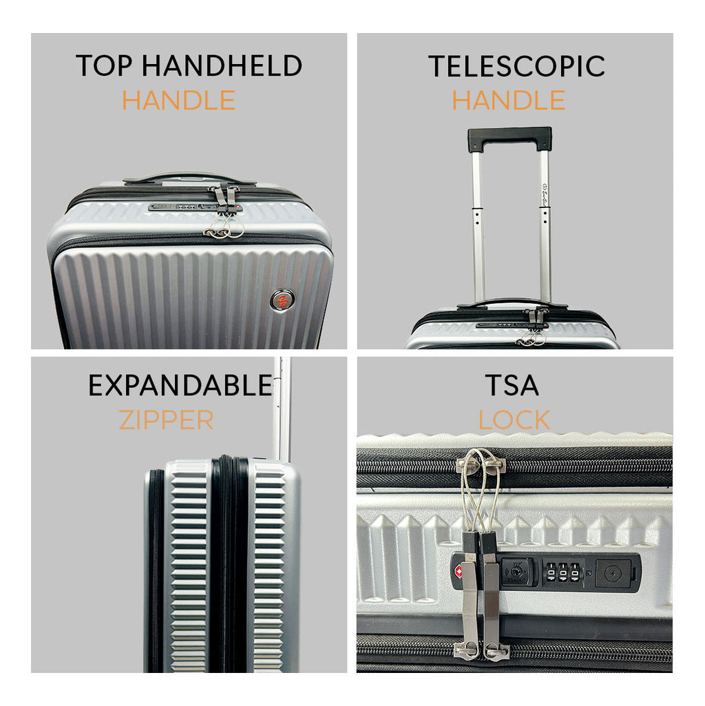 EverBest 22 Inch Sliver Suitcase Trolley Bag with Laptop Compartment | Hard Shell Cabin Luggage with Spinner Wheels & USB Port