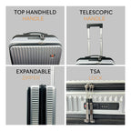 EverBest 22 Inch Sliver Suitcase Trolley Bag with Laptop Compartment | Hard Shell Cabin Luggage with Spinner Wheels & USB Port