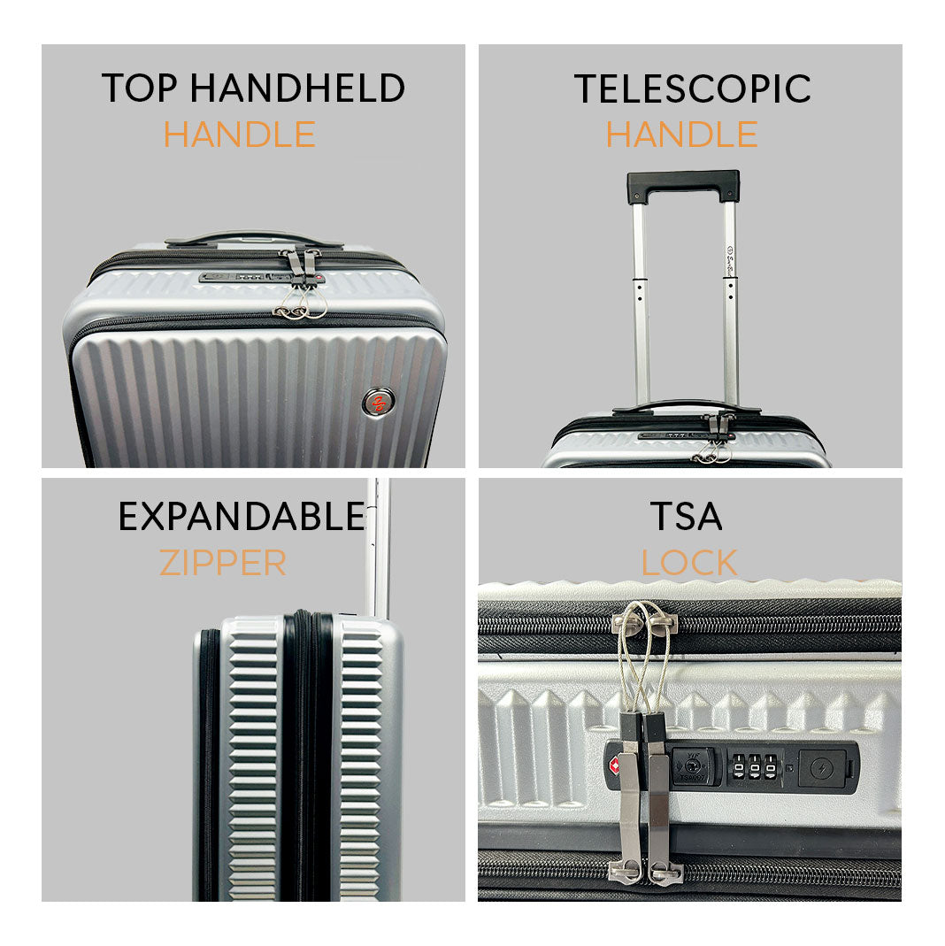 EverBest 22 Inch Sliver Suitcase Trolley Bag with Laptop Compartment | Hard Shell Cabin Luggage with Spinner Wheels & USB Port