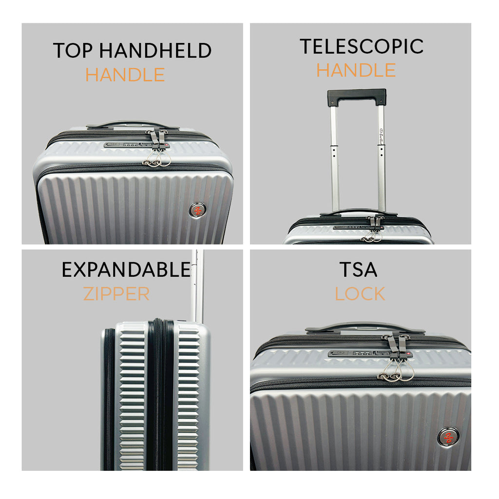 EverBest 22 Inch Sliver Suitcase Trolley Bag with Laptop Compartment | Hard Shell Cabin Luggage with Spinner Wheels & USB Port