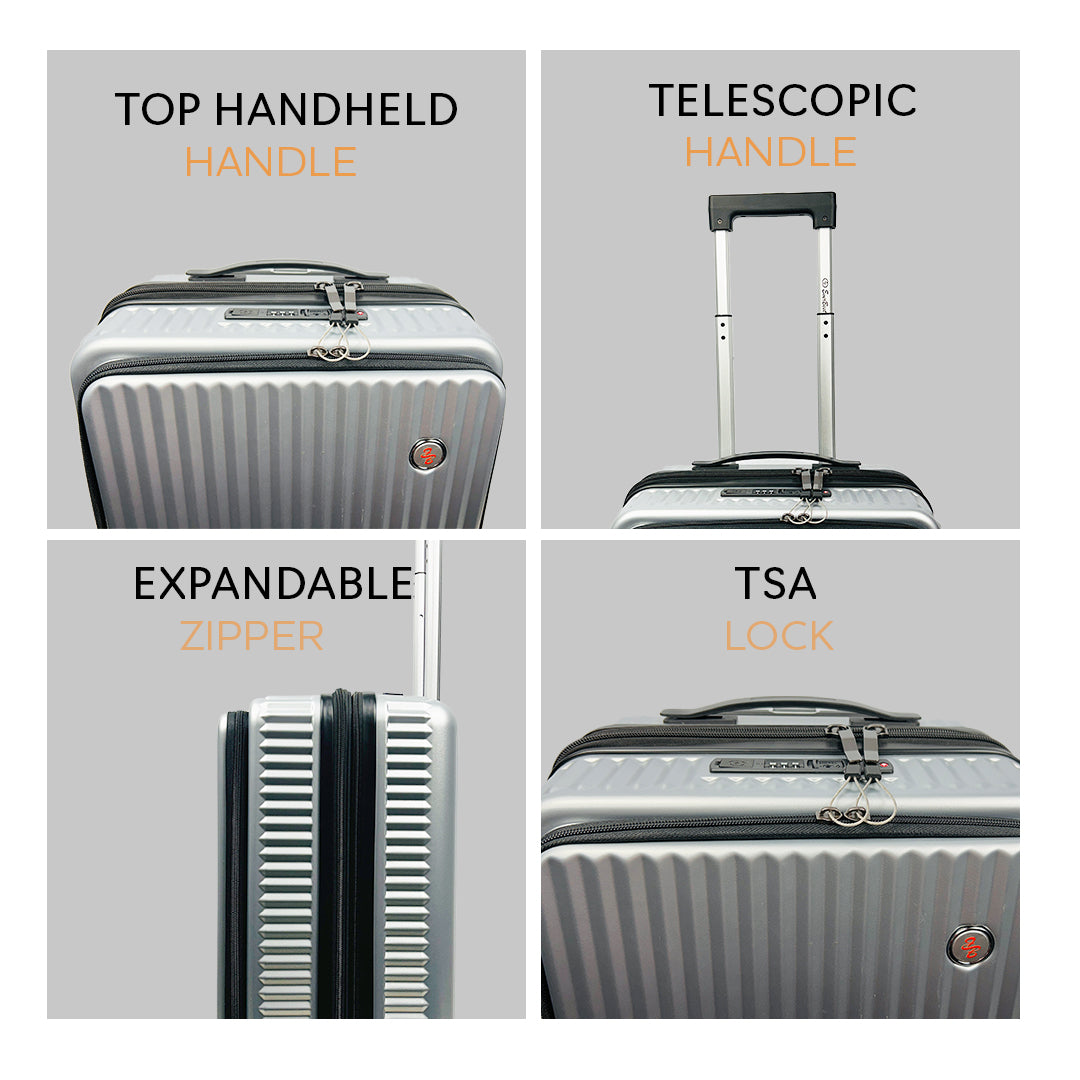 EverBest 22 Inch Sliver Suitcase Trolley Bag with Laptop Compartment | Hard Shell Cabin Luggage with Spinner Wheels & USB Port