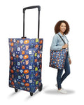 EverBest Foldable Shopping Bag with Wheels Folding Shopping Trolley Tote Bag on Wheels Collapsible Shopping Cart (Blue)