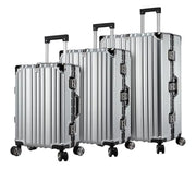 EB EVER BEST-Series Of Bags EverBest® Polycarbonate Hard Case Aluminum Frame Suitcase, 4 Quite 360° Double Wheels Trolley Bag with TSA Lock, Silver, Set of 3 (22/26/30 inch), Travel Accessories