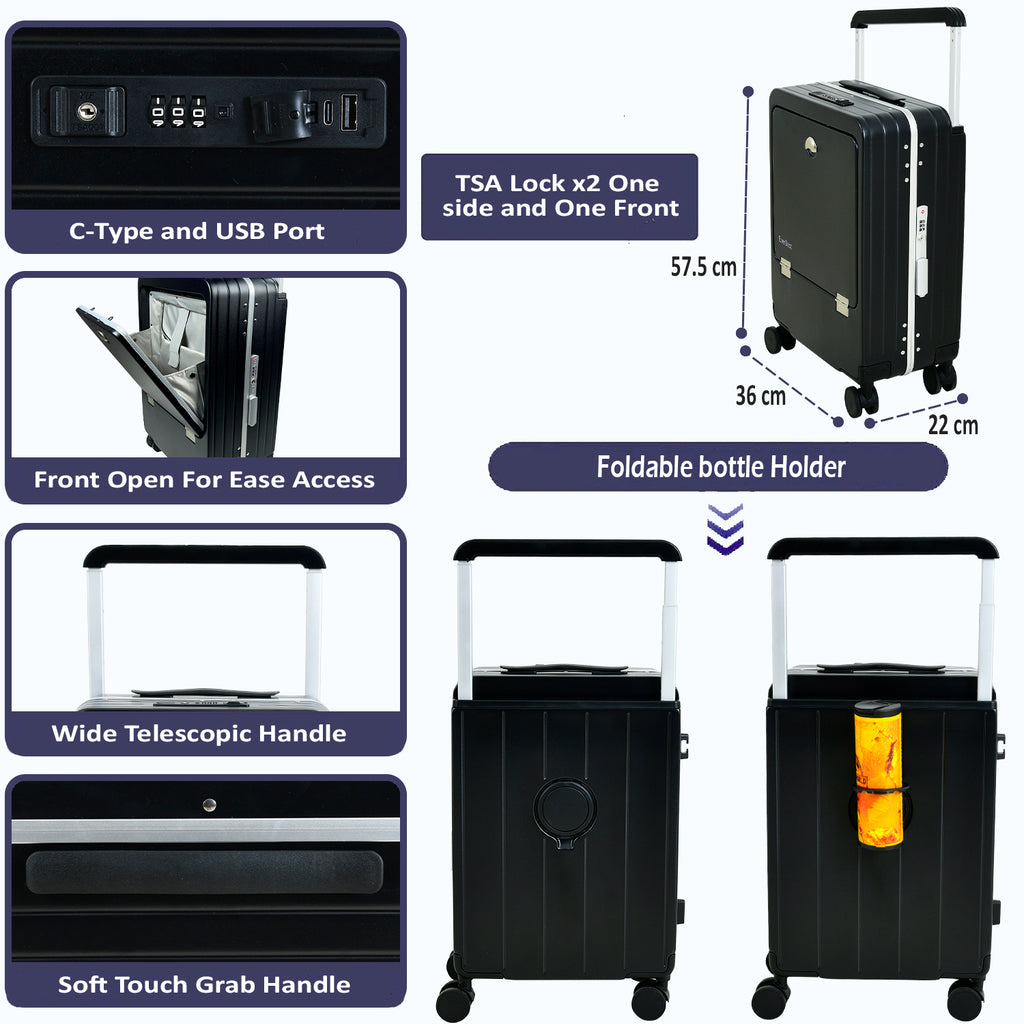 EB Black 22 Inch Aluminum Frame With Front open Compartment