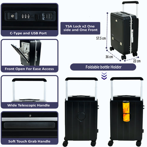 EB Black 22 Inch Aluminum Frame With Front open Compartment