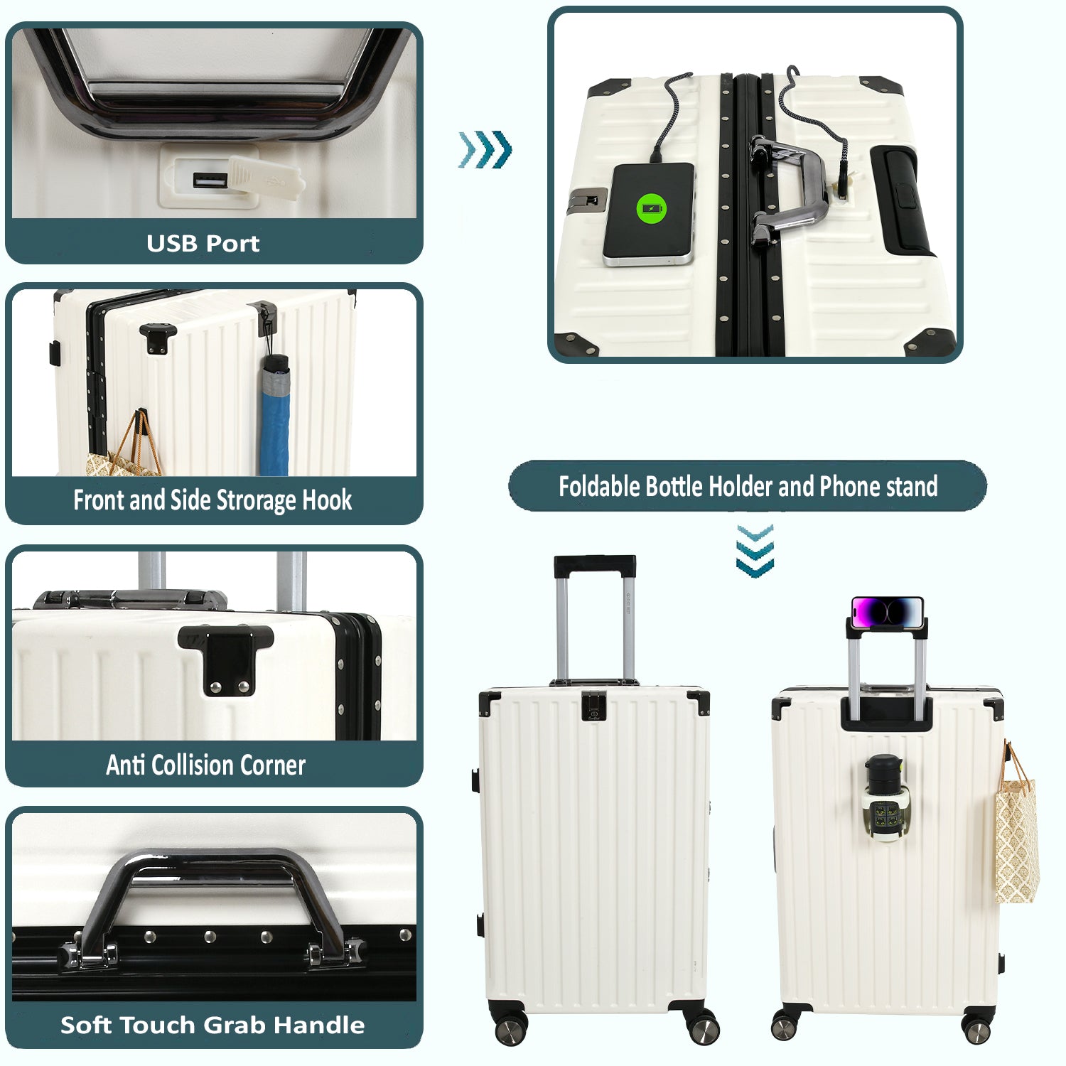 Vintage 22 And 26 Inch White Aluminum Set Of 2 Suitcase  – Hard Shell Luggage with TSA Lock & Spinner Wheels