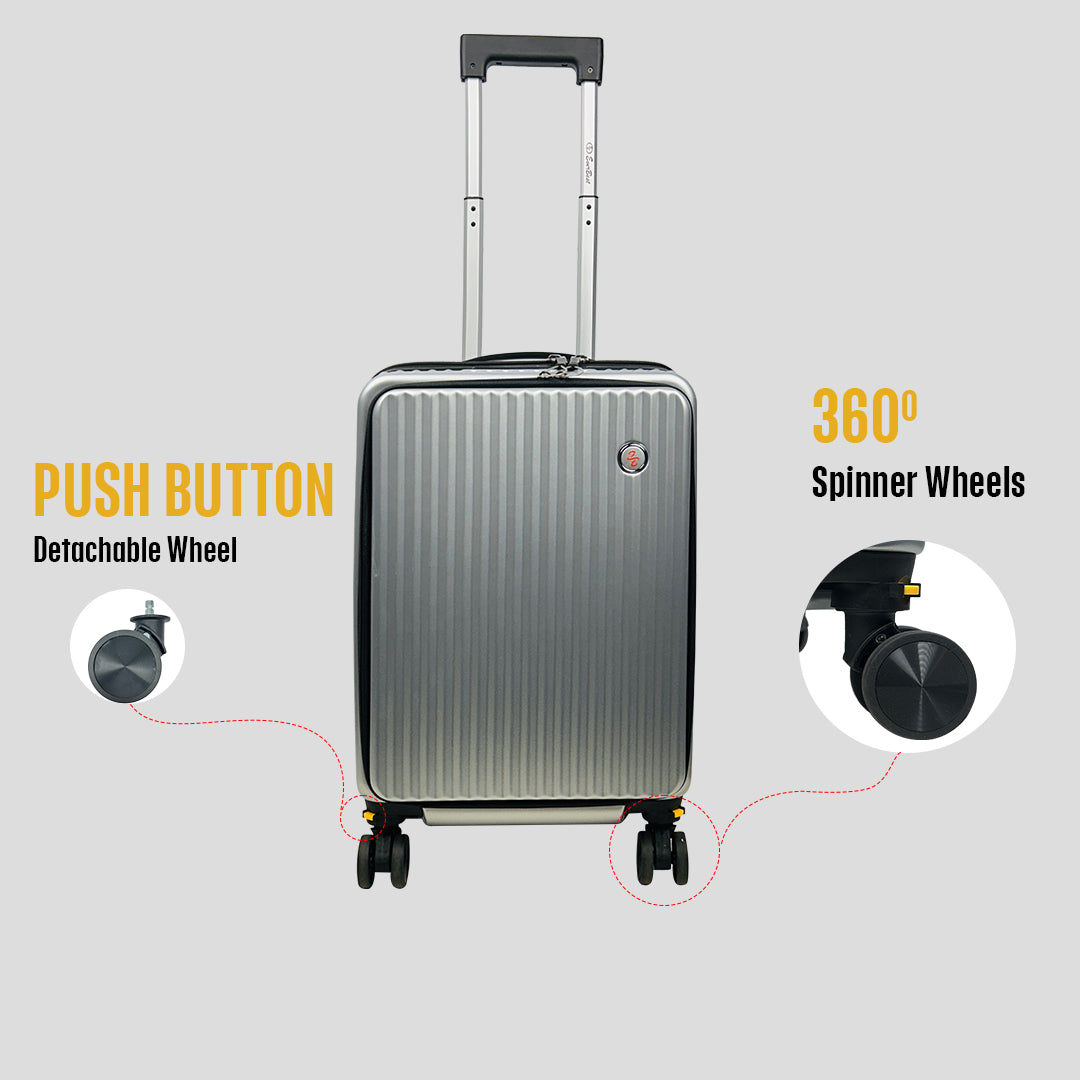 EverBest 22 Inch Sliver Suitcase Trolley Bag with Laptop Compartment | Hard Shell Cabin Luggage with Spinner Wheels & USB Port
