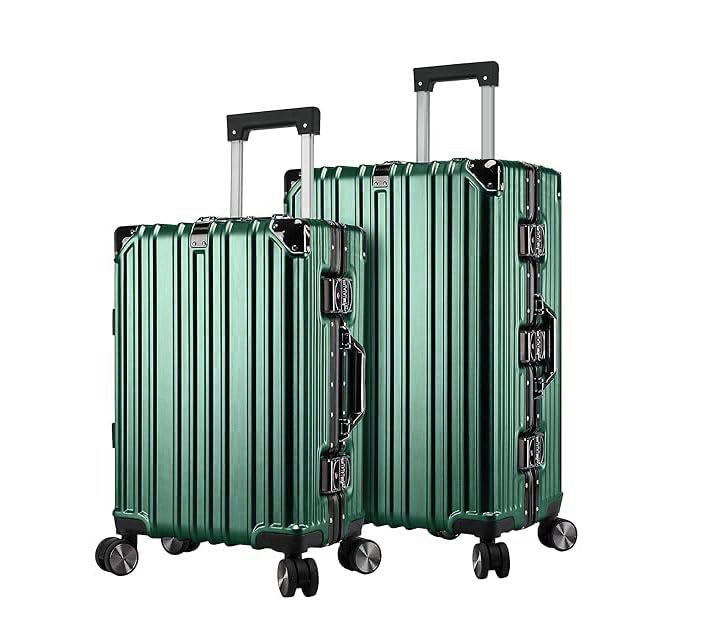 Vintage 22 And 26 Inch Green Aluminum Set Of 2 Suitcase  – Hard Shell Luggage with TSA Lock & Spinner Wheels
