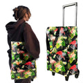 EverBest Foldable Shopping Bag with Wheels Folding Shopping Trolley Tote Bag on Wheels Collapsible Shopping Cart (Flower)
