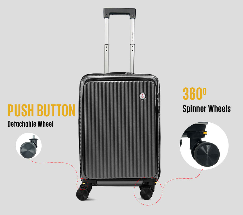 EverBest 22 Inch Grey Suitcase Trolley Bag with Laptop Compartment | Hard Shell Cabin Luggage with Spinner Wheels & USB Port