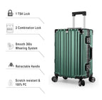 Vintage 22 Inch Green Aluminum Suitcase – Hard Shell Luggage With TSA Lock & Spinner Wheels