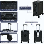 EverBest Executive 22 Inch Black Cabin Luggage – Laptop Compartment, USB Port, TSA Lock | Aluminium Frame Polycarbonate Hardside Trolley