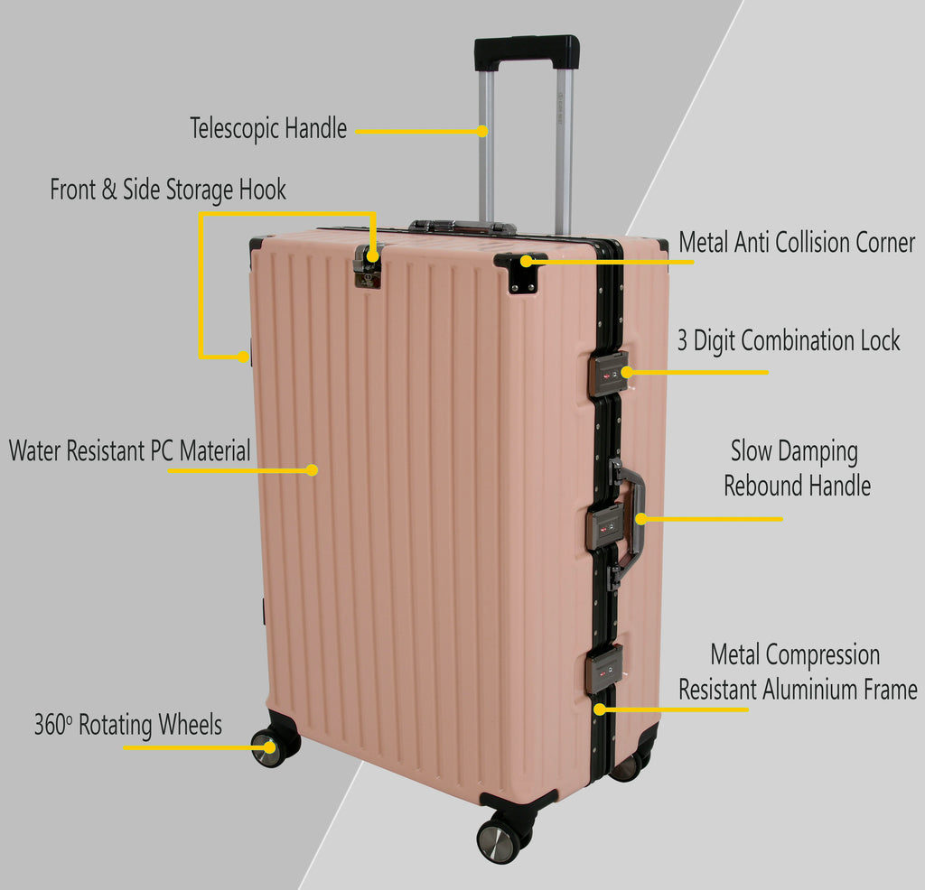 Vintage 22 And 26 Inch Pink Aluminum Set Of 2 Suitcase  – Hard Shell Luggage with TSA Lock & Spinner Wheels