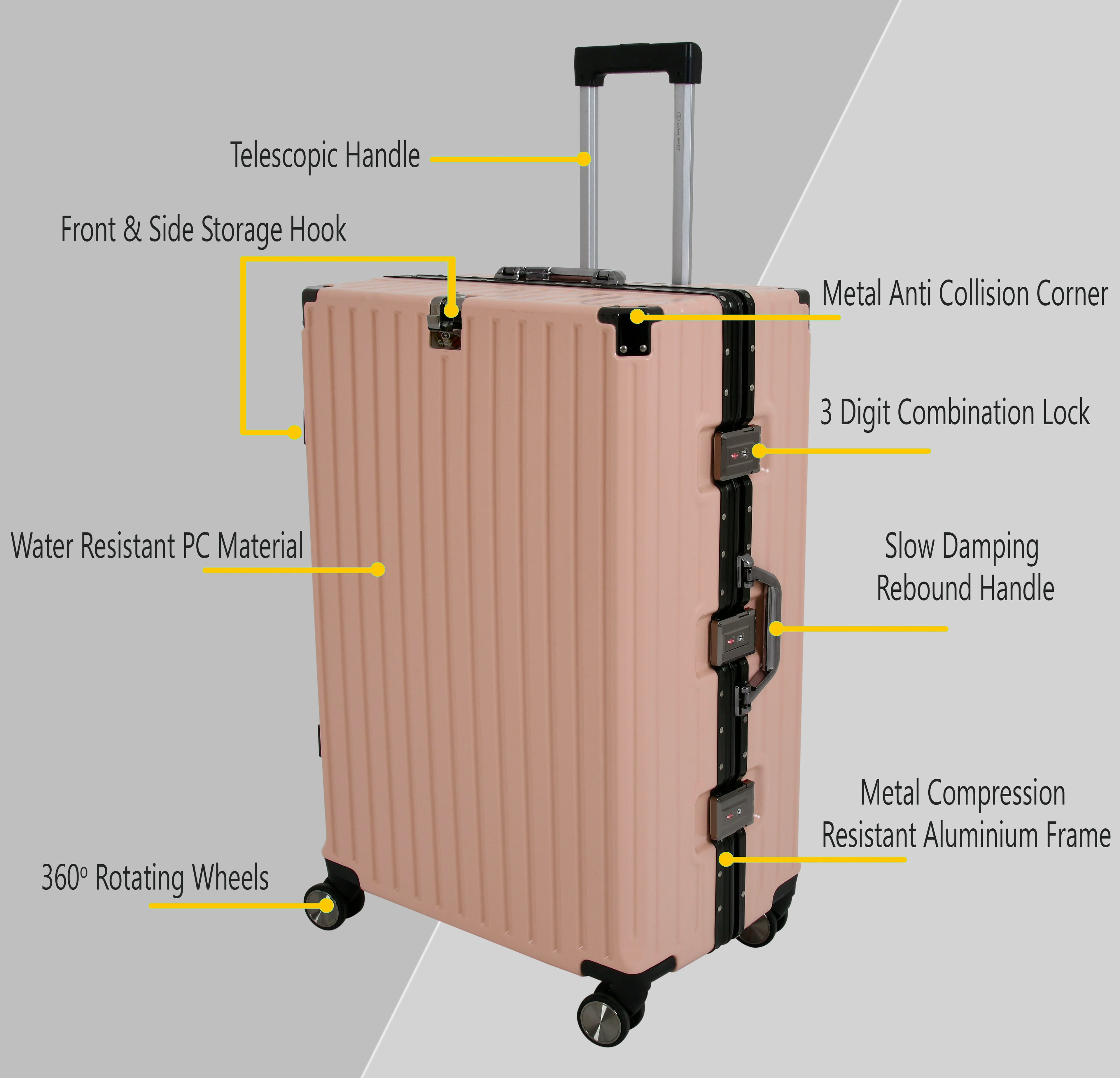 Vintage 22 And 26 Inch Pink Aluminum Set Of 2 Suitcase  – Hard Shell Luggage with TSA Lock & Spinner Wheels