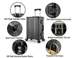 Vintage 22 And 26 Inch Grey Aluminum Set Of 2 Suitcase  – Hard Shell Luggage with TSA Lock & Spinner Wheels