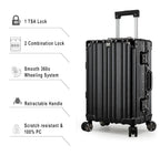 Vintage 22 Inch Black Aluminum Suitcase – Hard Shell Luggage with TSA Lock & Spinner Wheels