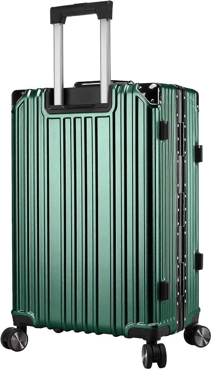 Vintage 22 Inch Green Aluminum Suitcase – Hard Shell Luggage With TSA Lock & Spinner Wheels