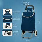Everbest Shopping Trolley Bag with 2 Wheels | Foldabe and Collapsible | Grocery Bag for Fruits and Vegetables | Removable Luggaage Bag with 38 litres Capacity