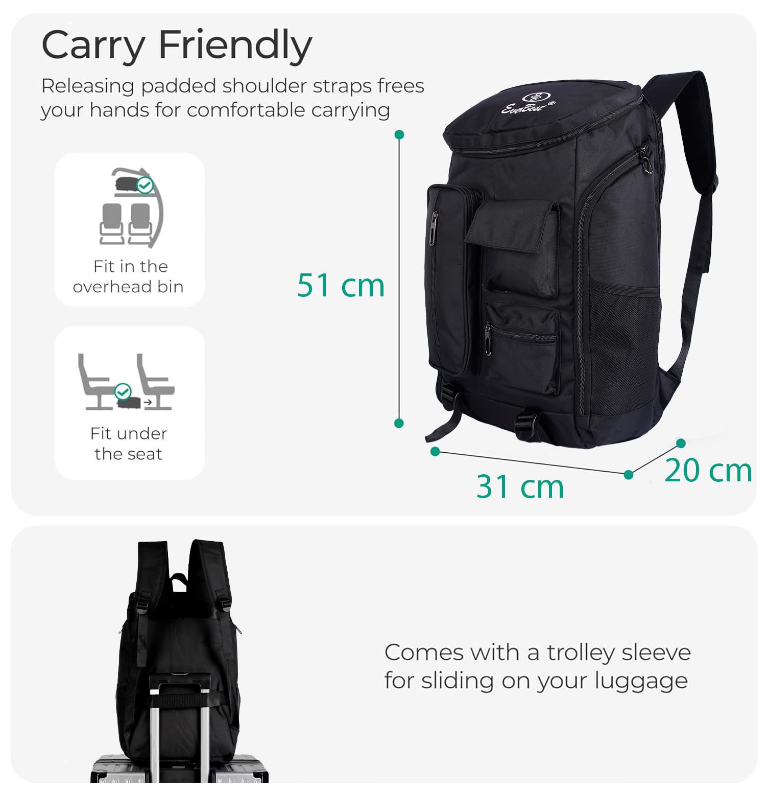 EB EVER BEST-Series Of Bags Travel Laptop Backpack, Business Backpacks with USB Charging Port, Water Resistant Bag for Men & Women, Black, M, Mordern
